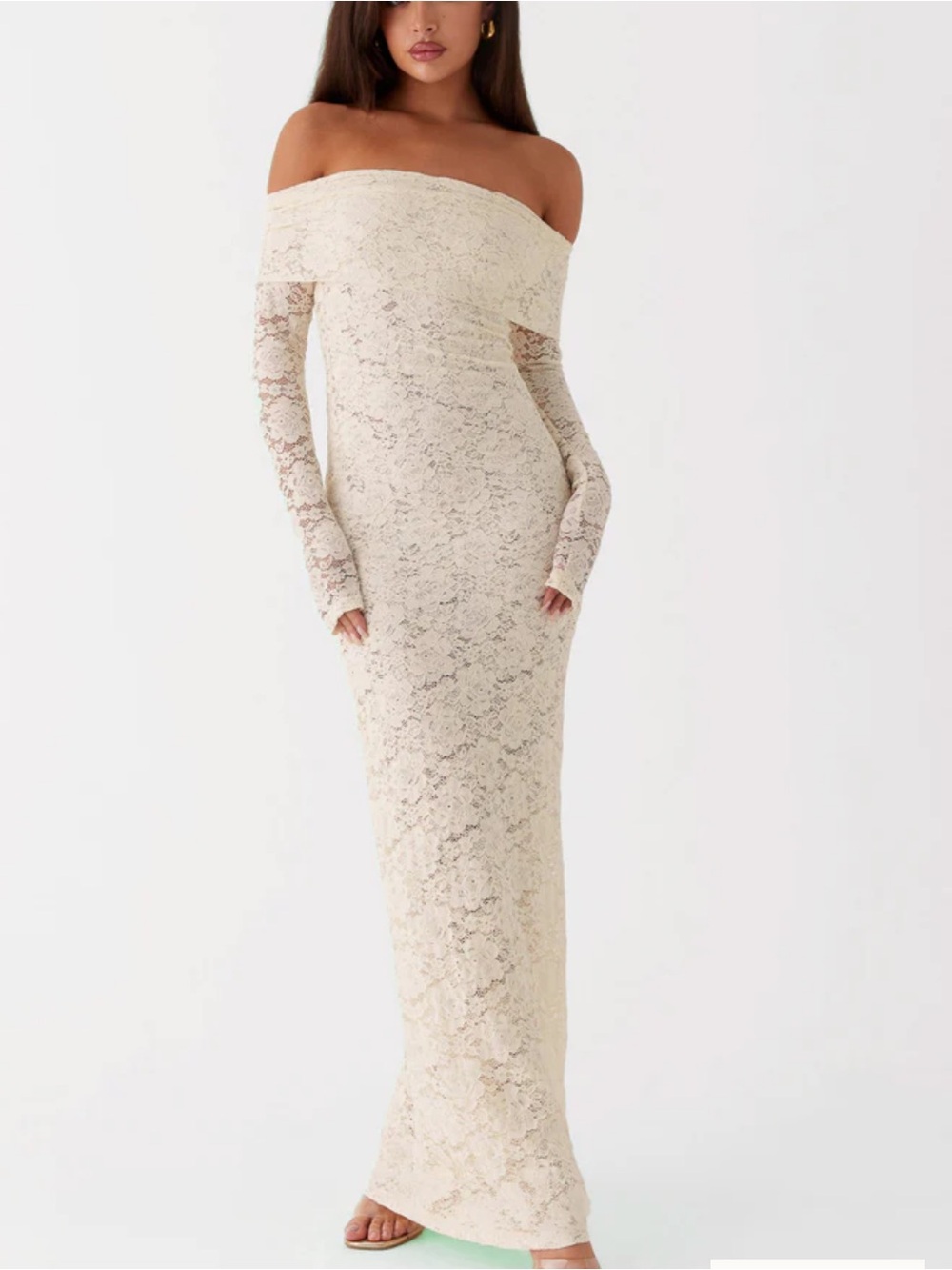 NWT Peppermayo Cream Off-the-Shoulder Lace Maxi Dress
